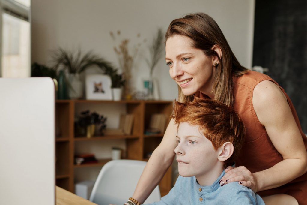 Mother with her son looking for potential traineeship opportunities