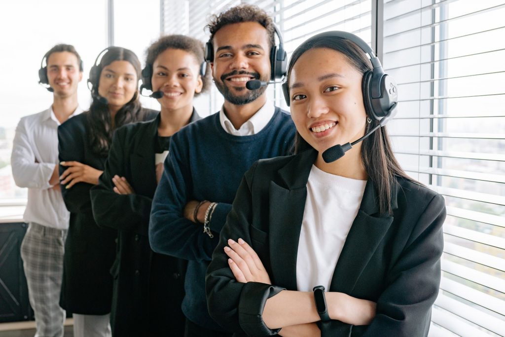 Customer service assistance is being provided over a headset
